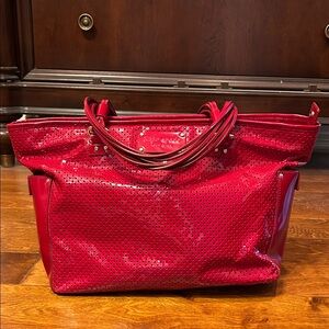 Kate Spade - Red Patent Perforated Leather Zip Top Tote Bag
